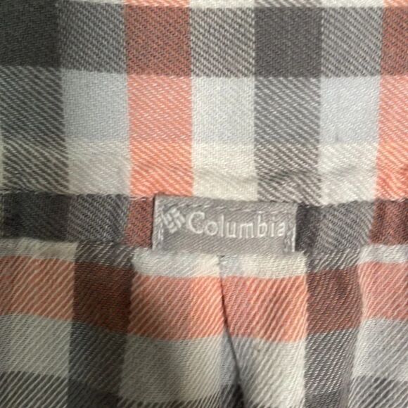 COLUMBIA Plaid Button Down Shirt Orange Grey Women’s Small Outdoors Hiking Fall - Picture 7 of 7